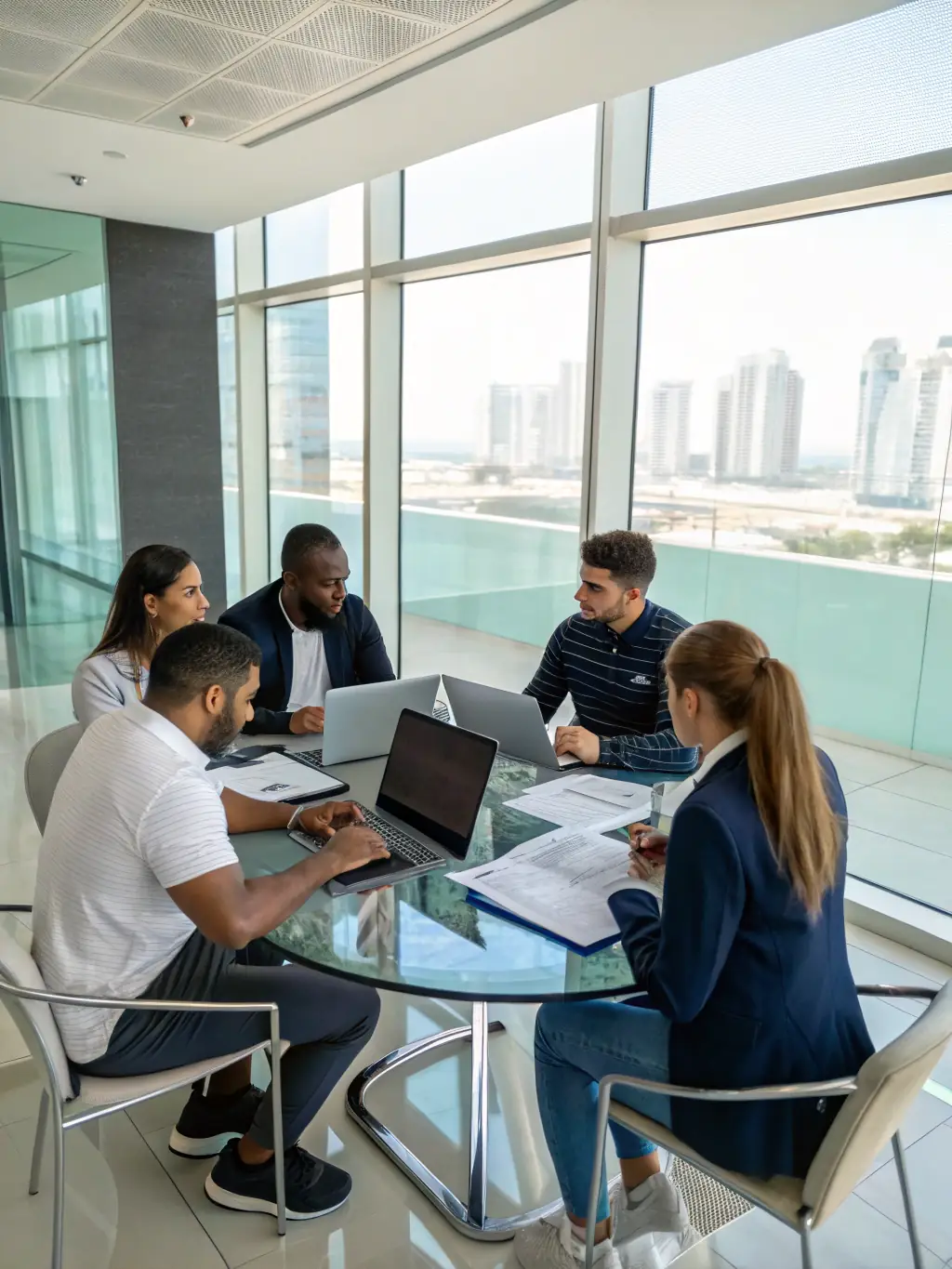 An image showing representatives from different sports clubs meeting and collaborating on a joint project, highlighting the value of teamwork and shared goals.