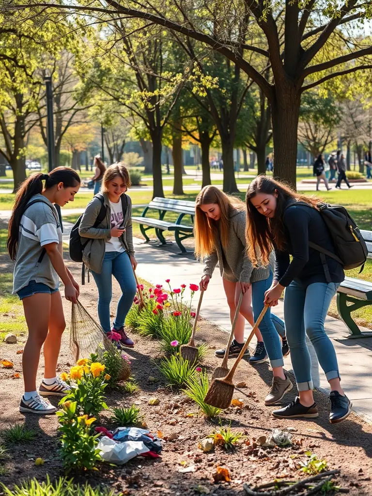 A picture of athletes cleaning up a sports field or participating in an environmental initiative, demonstrating the organization's dedication to sustainability.